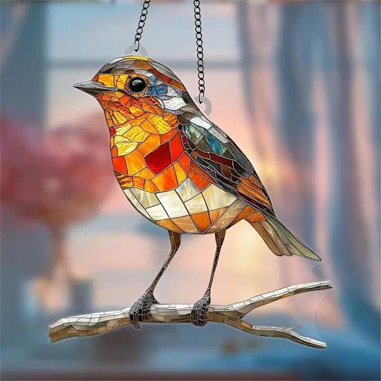Colorful Bird Acrylic Hanging Decoration Indoor Outdoor Garden Yard Window Wall