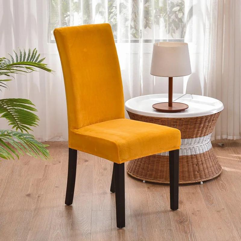 Soft Velvet Dining Chair Cover Universal Long Back Chair Slipcovers Elastic Seat Protector Case for Dining Room Home Decor