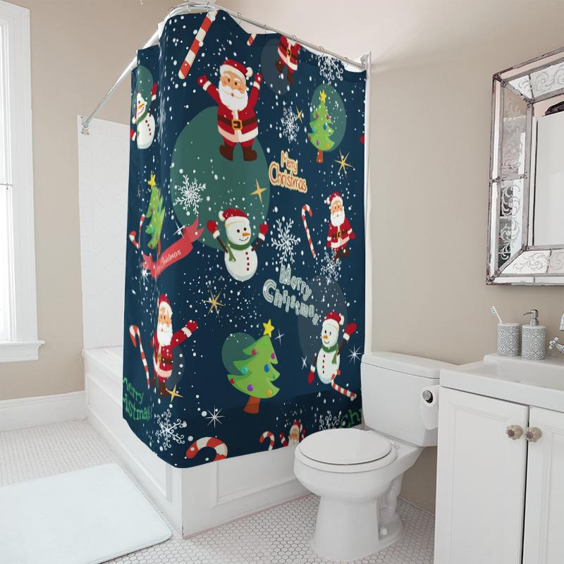TU Christmas Shower Curtain Festive Holiday Decor Waterproof Bathroom Fabric Backdrop Xmas Pattern Home Decor Modern Style Gift