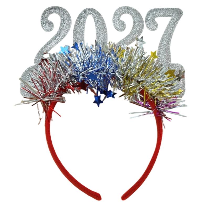 Bentiță Anul Nou 2027 Accesoriu de Păr Festiv pentru Petreceri de Crăciun cu Detaliu Cifra Strălucitoare și Ornamente cu Stele Mici