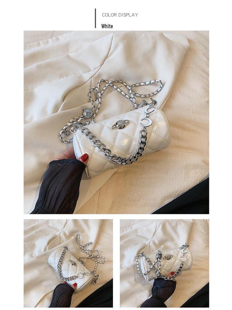 Luxury Diamond Lattice Chain Crossbody Bag: Fashion-Forward, Versatile Round Cylinder for Women