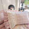 Vintage French Plaid Lace Ruffles 100% Cotton Bedding Set Duvet Cover Set Bed Sheet/Bed Skirt/Fitted Sheet Pillowcases 4Pcs