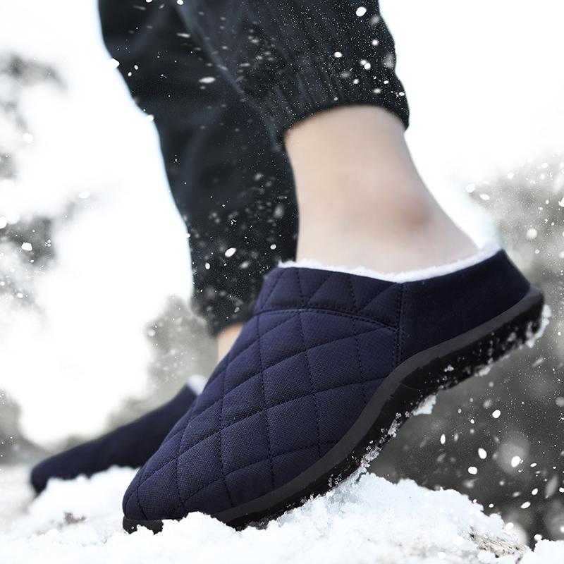 Winter Men Slippers Cotton Plus Fur Shoes Women Snow Outdoor Warm Fur Sneakers Non-slip Warm Furry  Footwear Thick Platform Winter Slides
