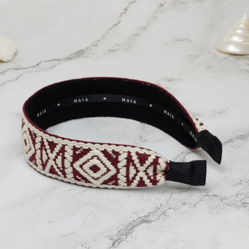 MAIA Stirnband mit geometrischem Muster - Weinrot