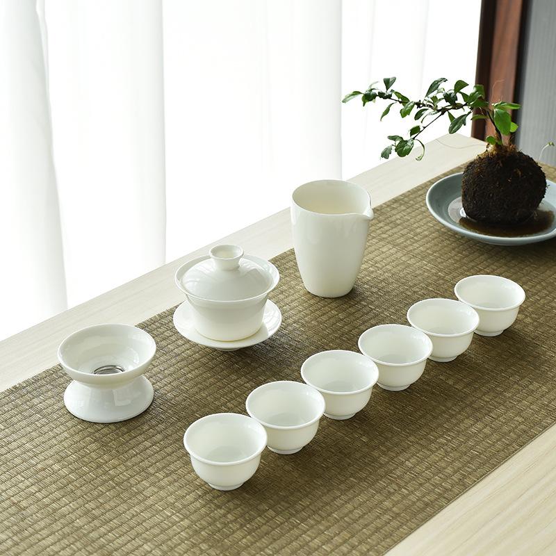 Lamb Fat White Porcelain Gongfu Tea Set - Customizable Tea Cups & Business Gift