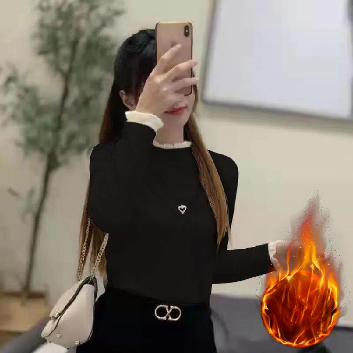 

Женская полуводолазка с кружевным нижним воротом для женщин на осень и зиму, повседневная футболка с длинными рукавами, женская одежда 3XL