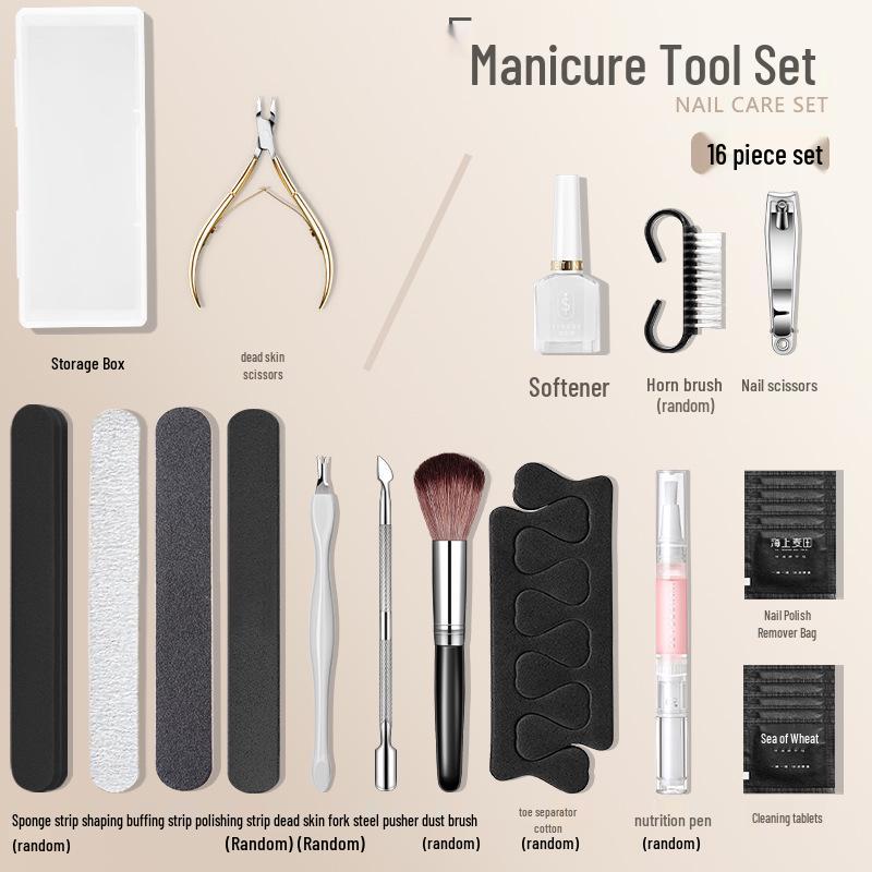 Nail Salon Manicure Set: Cuticle Scissors, Grinding File & Storage Box