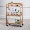 3-Tier 80cm Height Bamboo Kitchen Serving Cart with Wheels - Rustic Wood Color Rolling Utility Cart for Dining Room, Living Room