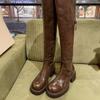 Shoes British style round head thin versatile thick heel back zipper knee boots boots