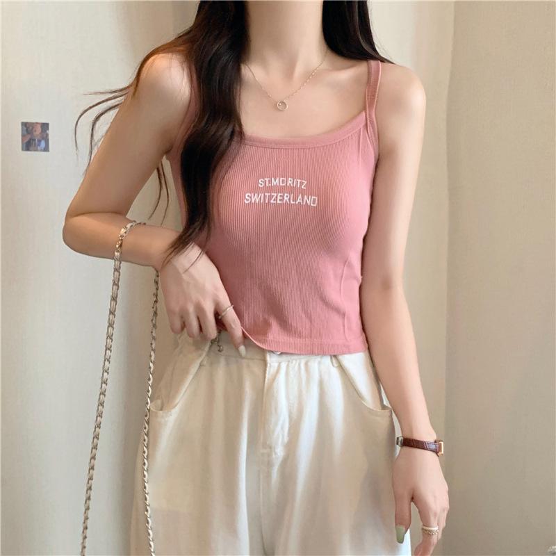 Small and Fresh Base Top with Chest Pad Solid Color Slim and Trendy Summer Small and Fresh Inner Strap Simple Suspender Slim Vest