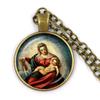 Virgin Mary and Baby Jesus Christian Catholicism Jewelry Necklace Blessed Mother Religious Art Glass Cabochon Dome Pendant Gift