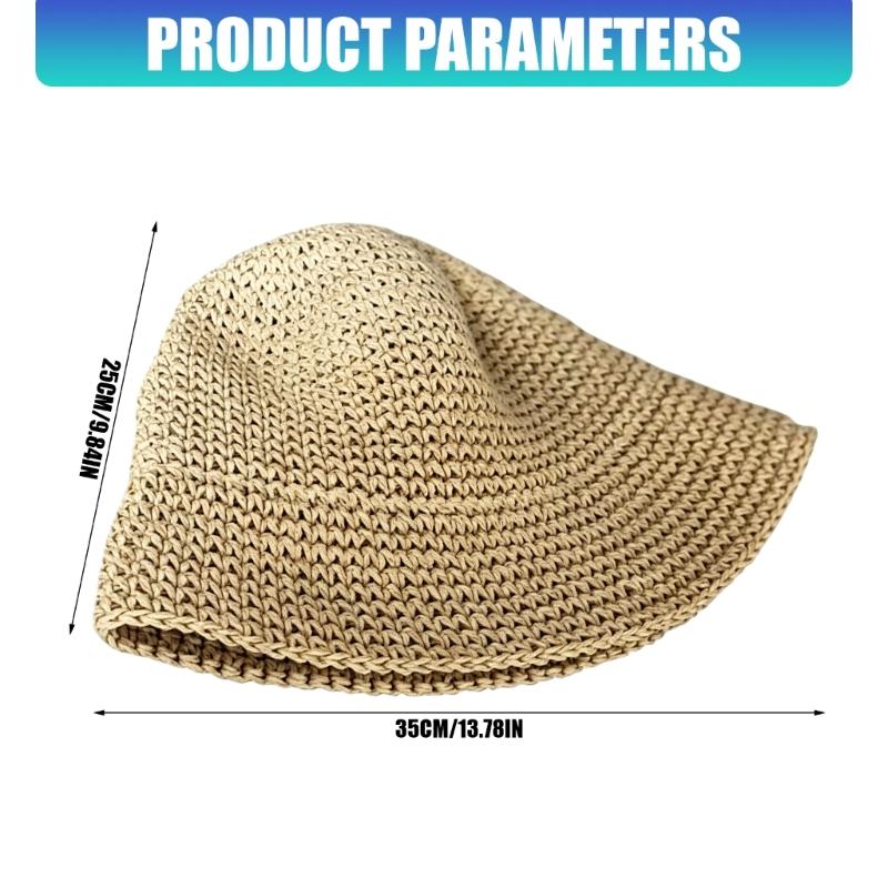 Natural Straw Summer Hat Packable Travel Handwoven Bucket Caps Sun Protection Beach Accessory