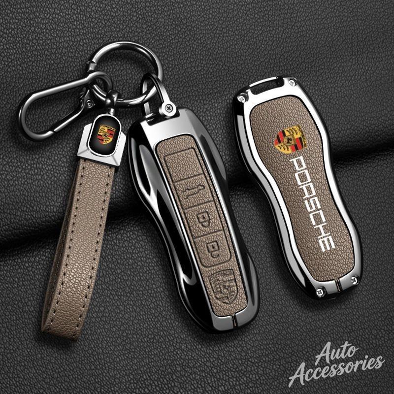 Alloy Leather Car Key Case Cover 3/4 Button Key Protector Shell For Porsche Panamera Cayenne 971 911 9YA Macan Boxster STICKER IJCDF1