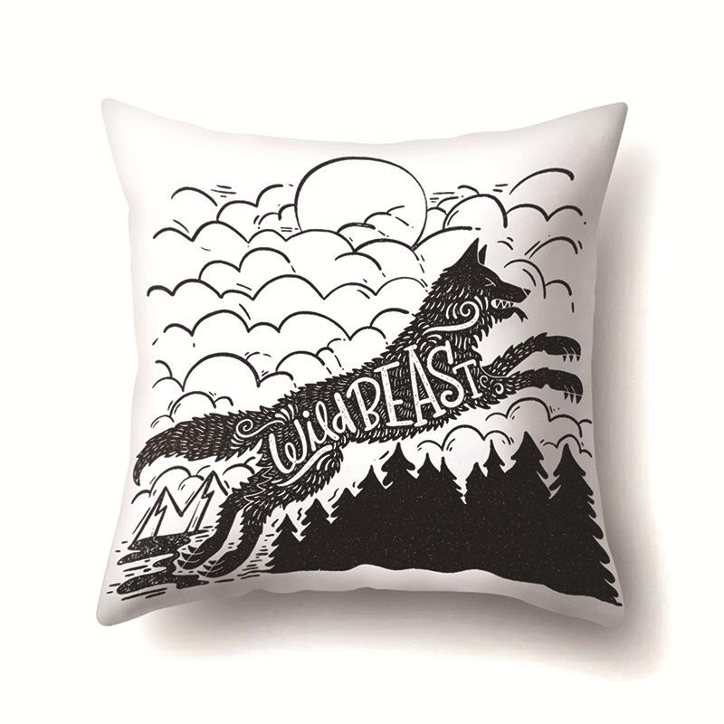 Nordic Style Ins Illustration Graffiti Polyester Pillowcase Car Decoration Home Printed Waist Rest Pillowcase