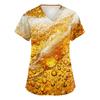 Women V Neck Short Sleeve Work Shirt with Pockets Beer Festival Print Top Nurse Scrub Uniform for Healthcare Professionals