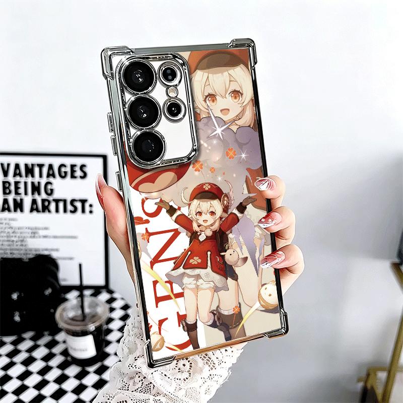 Genshin Impact Anime Plating Phone Case For Samsung Galaxy S24 S25 FE S26 Edge S23 Ultra S22 S21 Plus S20 Anti-Fall Airabag Cove