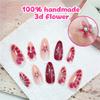 24 Pcs Glossy Full Cover Stick on Nail Almond Shape False Nail 3D Flowers Press On Nail Rhinestones Artificial Nail