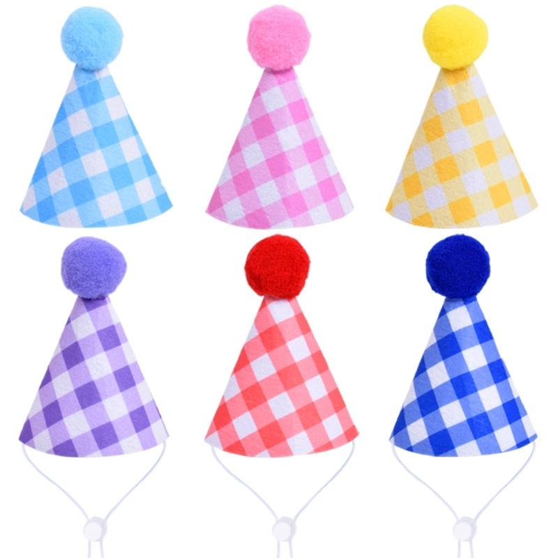 Nonwoven Pet Birthday Hat for Small Dog Cats, Checkered Party Cap, Elastic Cord, 10 X 6 Cm, Headpiece for Celebration Party