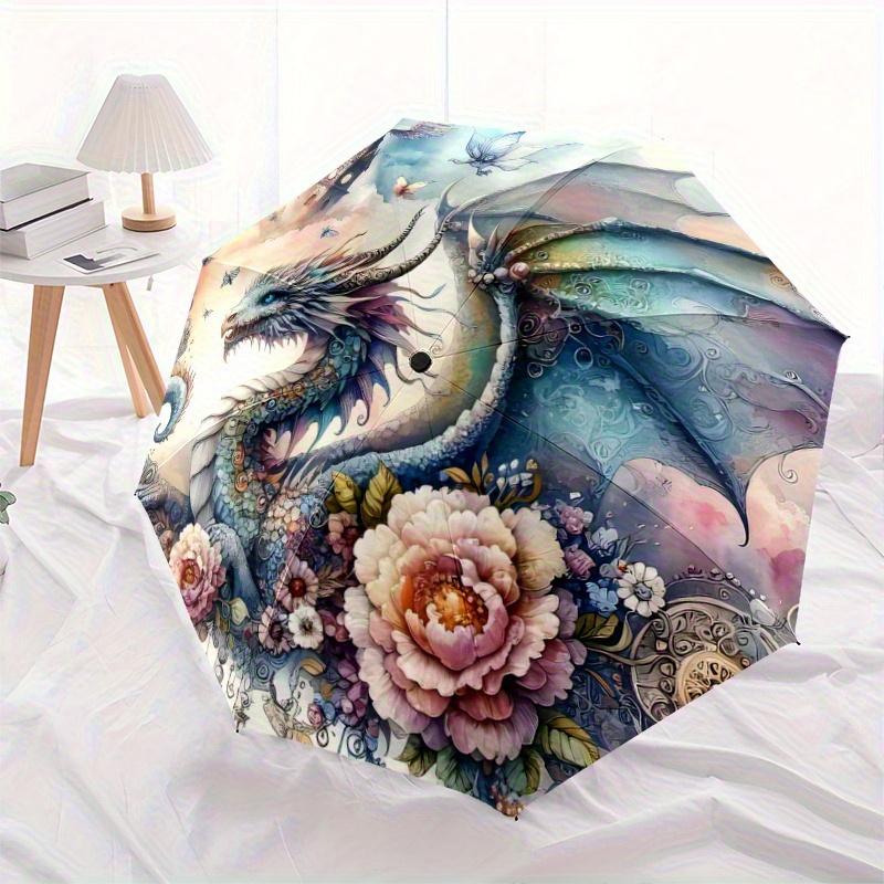1pc Fantasy Dragon Floral Automatic Opening and Closing Umbrella - Suitable for Various Occasions, Outdoor Activities, Lightweight and Durable Au