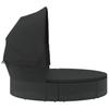 Outdoor Lounge Bed with Canopy and Cushions Black Poly Rattan