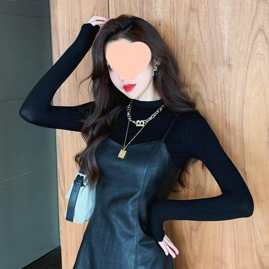 

Шкіряний комплект топ-камісоль та спідниця на осінь 2025: Сукня з високою талією, що стрункішає, з базовою сорочкою з довгим рукавом S (80-95 jin)