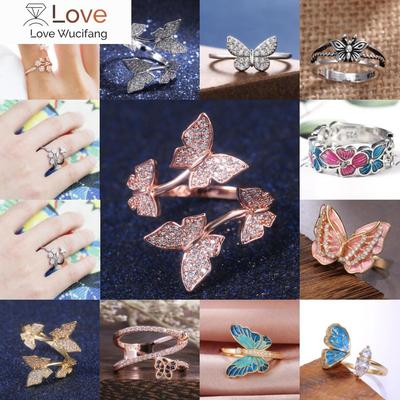 Fresh Style Butterfly Shape Rings for Women Girls Exquisite Finger Accessories Elegant Jewelry Party Gift Wholesale Bulk