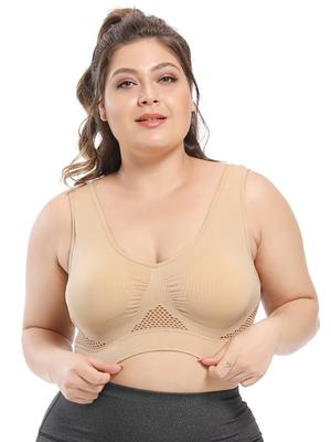 Women's Plus Size Sports Bra, Seamless Bra with Breast Pads, Plus Size Gathered Vest Style Bra