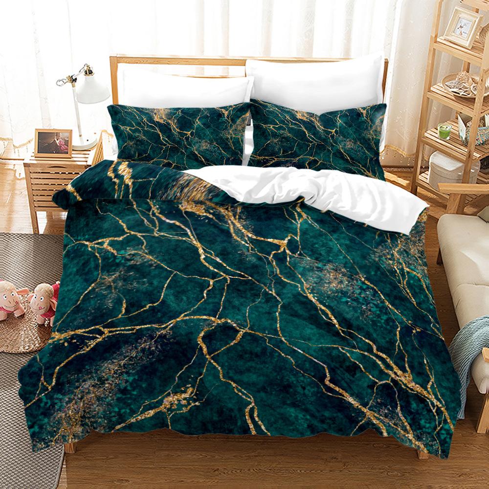 Gilding Marble Bedding Set Deep Color Soft Polyester Breathable Duvet Cover Set King Queen Twin Single Size With Pillowcase 3Pcs