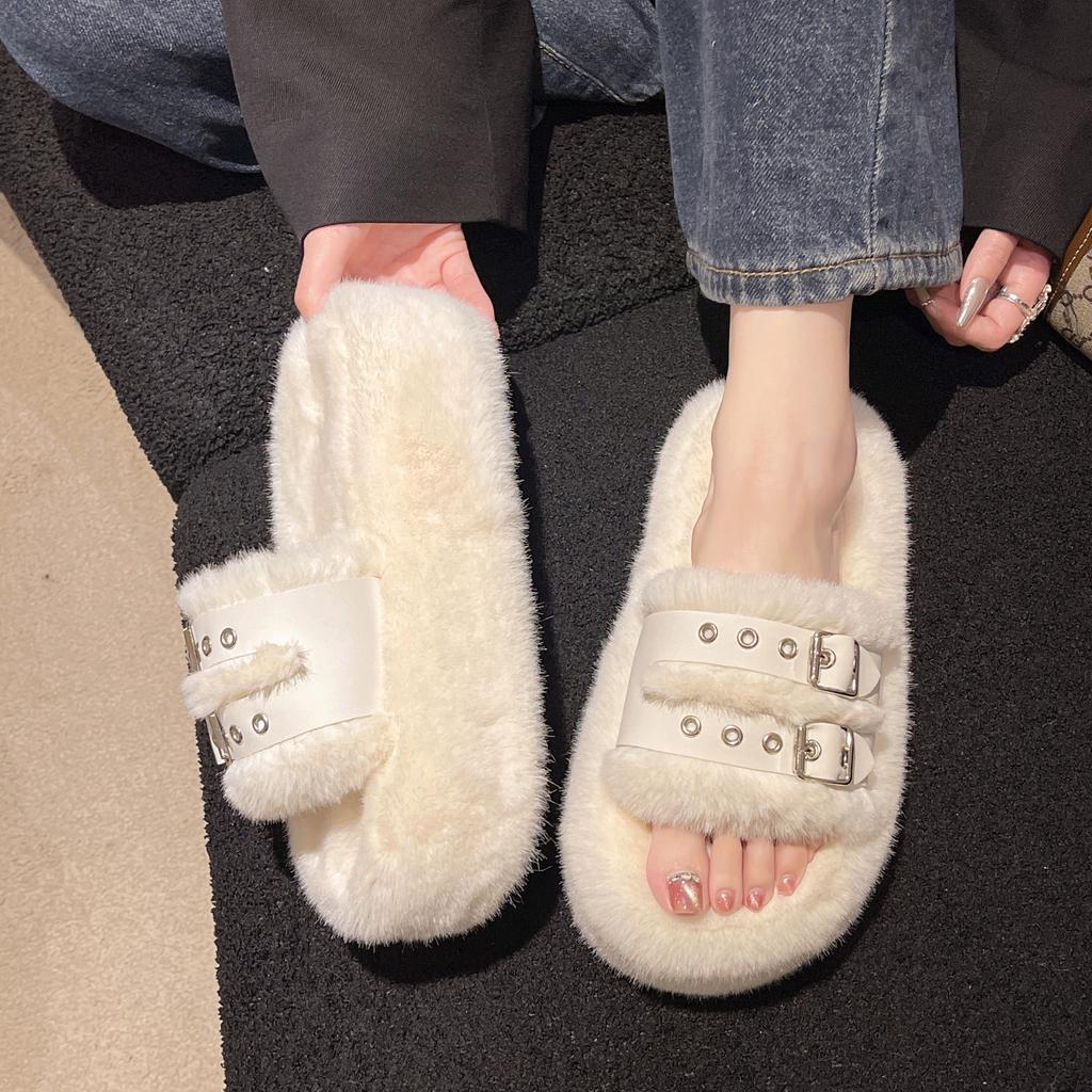 Women Wearing Mao Mao Slippers Outside the Home 2025 Spring and Autumn New Design Sense Niche Thick Bottom Increase Lazy Cotton Drag Winter