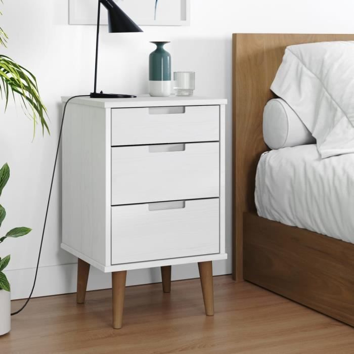 VidaXL Bedside Table MOLDE White 40x35x65 Cm Solid Pine Wood 350499