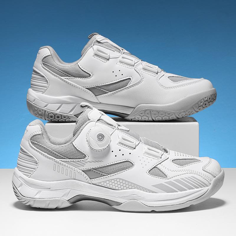 Profesjonalne buty do badmintona do handlu zagranicznego, buty tenisowe męskie i damskie antypoślizgowe amortyzujące, sportowe bez sznurowania z obrotowym guzikiem
