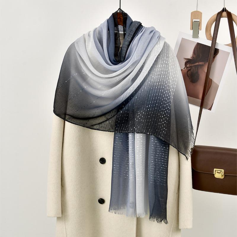 Hot-selling Popular Gradual Change Color Matching Polyester Scarf Women's Striped Sequins Elegant Women's Ethnic Headscarf