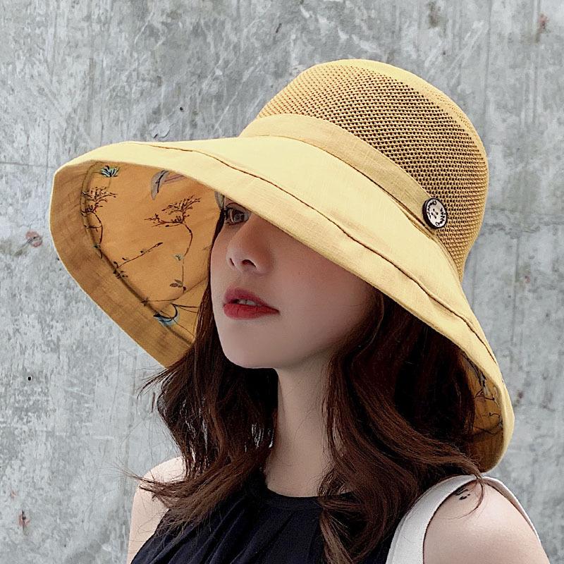 Women's Summer UV-Protection Wide Brim Bucket Hat with Face Covering - Korean Style