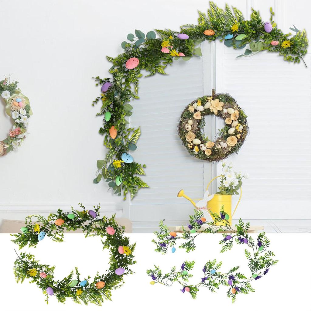 Easter Garland Decor Spring Ornament Holiday Decorations Rustic Artificial Easter Eggs Garland For Home Indoor Wall Fireplace