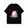 Oversized T Shirt Black Tea Cup Bunny Ballet Print Women Casual Loose Fit Summer Top Fashion Streetwear Graphic Tee
