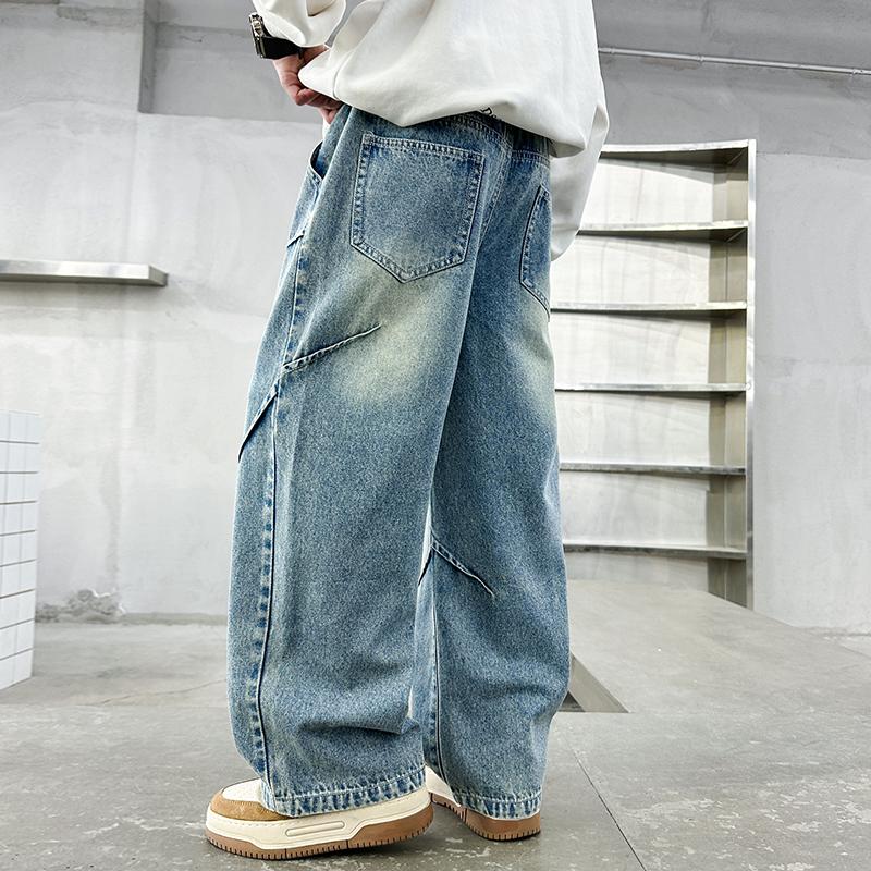 Boys narrow version straight jeans street style  jeans medium and big children handsome street straight wide-leg 5-15Y