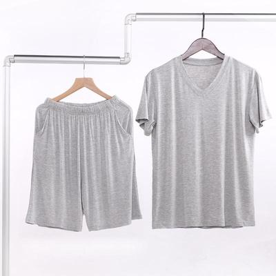 Conjunto de Pijama de Verano para Hombre con Cuello en V, Manga Corta de Modal y Pantalones Cortos - Ajuste Holgado para Adultos Mayores, Ropa de Casa Tallas Grandes