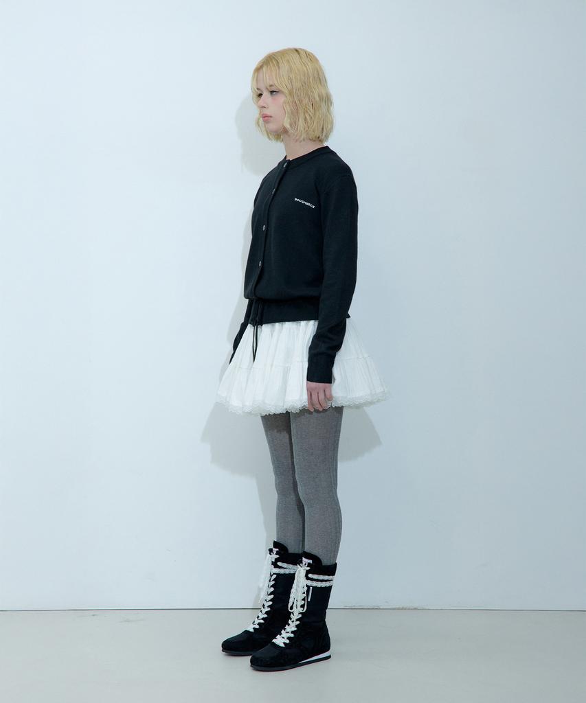 Rough Neck Pom-Pom Volume Skirt White