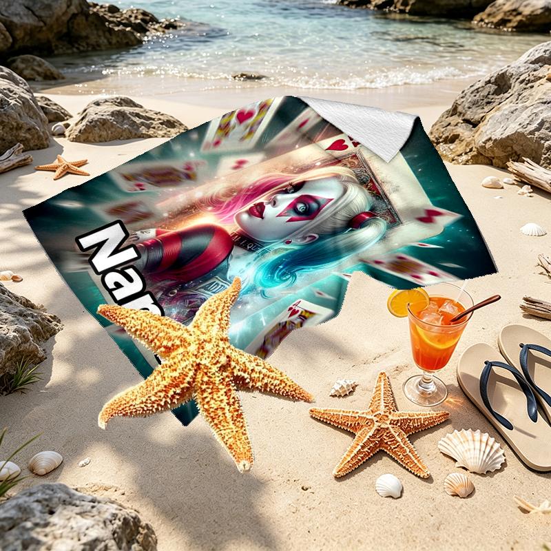 Custom Name Personalized Superhero Print Beach Towel, for Trip Camping Beach Party Home Decor, Birthday Gift for Family & Friends