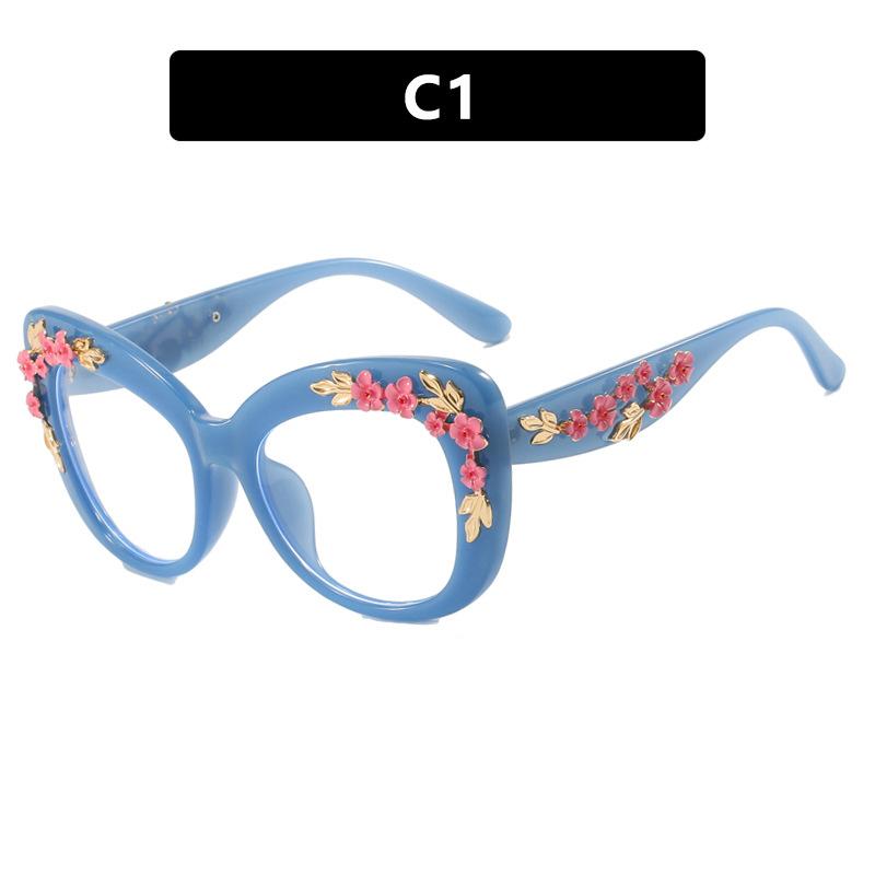 Flower Sunglasses Women Cat Eye Glasses Frame Anti Blue Light Blocking Computer Eyeglasses Ladies Vintage Spectacles Frames