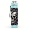 1PC Floral Vine Wrapped Dark Skull Bust 750ml Color Plastic Water Bottle Leakproof Flip Straw Lid For Sports Office Home Use