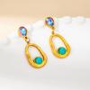 DIEYURO 316L Stainless Steel Purple Water Droplets Irregular Elliptical Inlay Cat Eye Stones Earrings Waterproof Fashion Jewelry