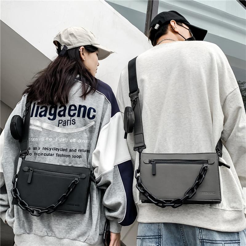 Men Casual Shoulder Bag With Nylon Material And Chain Design For Street Style Daily Use