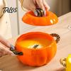 Practical Kitchen Gift for Home Pumpkin Soup Bowl with Lid And Double Handle, Microwave Safe Decorative Thanksgiving Tableware Ceramic Bowl,