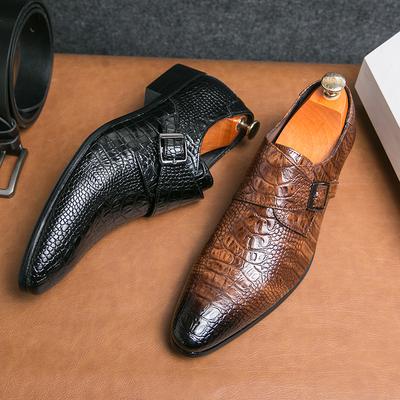 New Large-Sized British Chelsea Crocodile Print Pointed-Toe Leather Shoes Men'S Casual Hairstylist Trendy Shoes M129