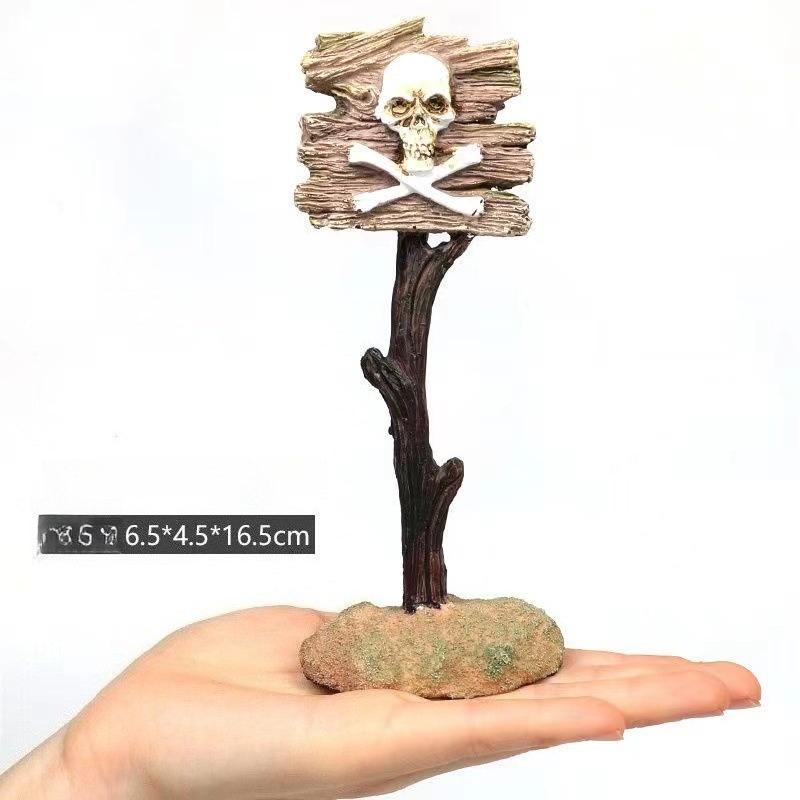 1Pc Resin Aquarium Decoration Ornaments Artificial Shark Warning Sign Landscaping Accessories for Fish Tank Aquarium Background