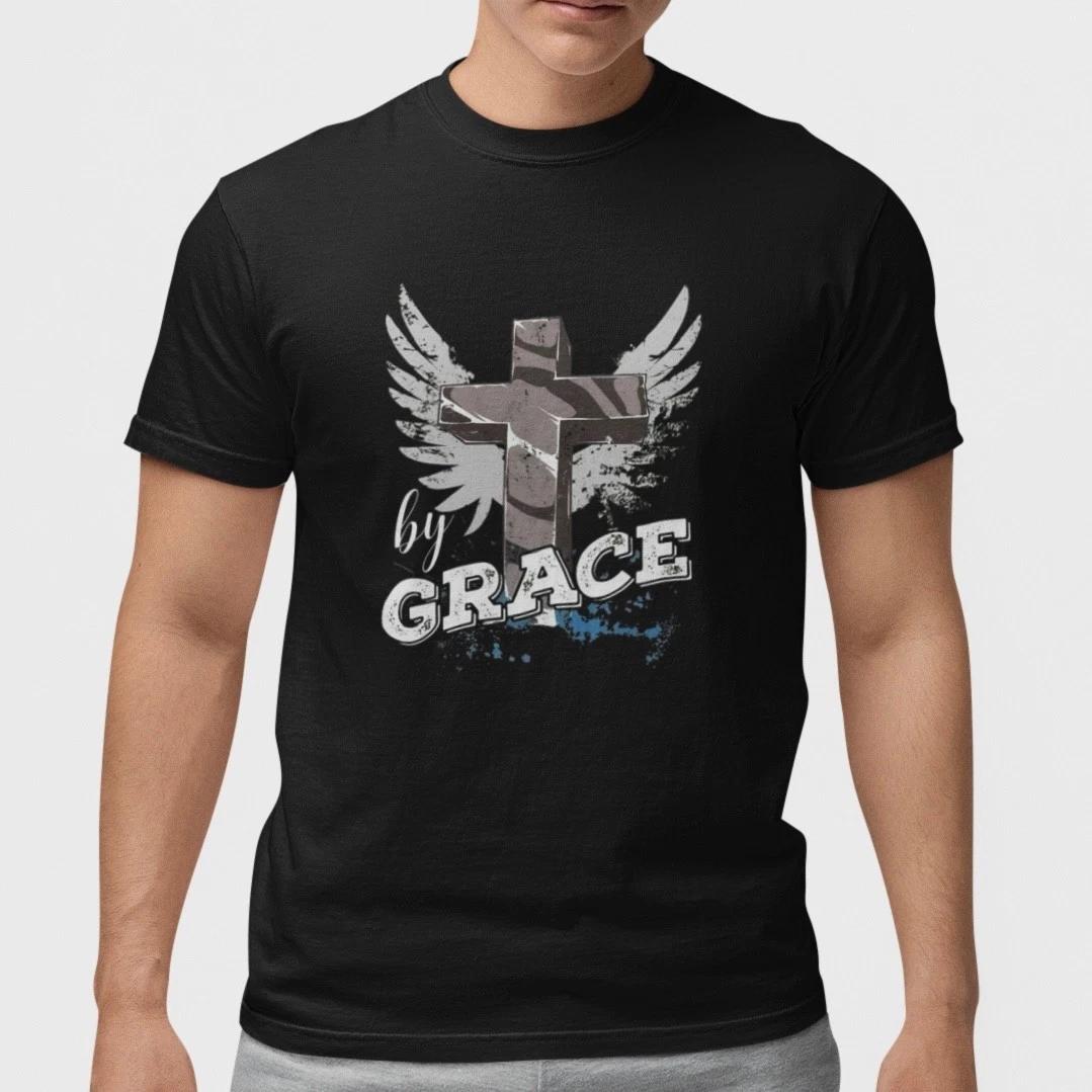 By Grace Christian T Shirt Faith Cross Wings Religious Graphic Tee Gift S-5XL XS