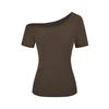 Design Sense Off-Shoulder Spice Girl Short Sleeve T-Shirt Women's Summer New Slim and Skinny Solid Color Versatile Pullover