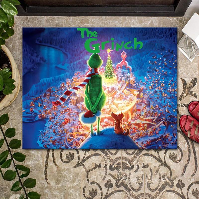 Grinch Christmas Doormat Non-Slip Floor Mat Entryway Hallway Living Room Holiday Decor Square Washable Rug
