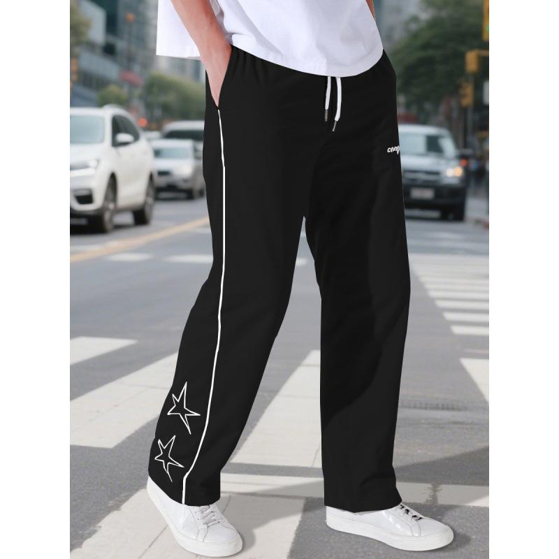 

Men s Straight Leg Pocket Print Cargo Pants Vintage Drawstring Sweatpants Male Outdoor Casual Joggers Pants Chic Streetwear Yasheng S чорний